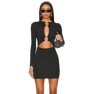 NWT Superdown Sarah Cut Out Dress in Black mini stretch gold accent Revolve XS